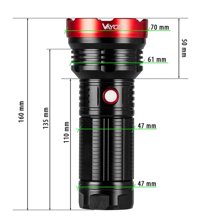 LED Ljusreglerad uppladdningsbar ficklampa LED/20W/5V IPX5 2000 glansig 6000 mAh