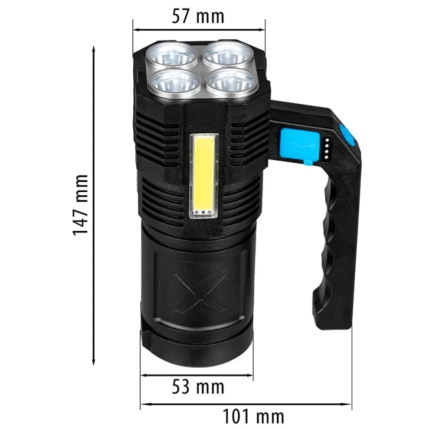 LED Ljusreglerad uppladdningsbar ficklampa LED/5V IPX4 250 glansig 1200 mAh