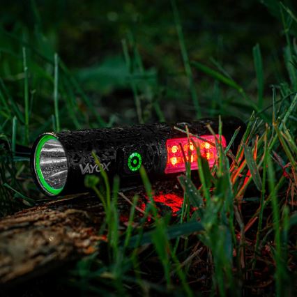 LED Ljusreglerad uppladdningsbar ficklampa med en rött ljus LED/5W/5V IPX4 250 glansig 2000 mAh