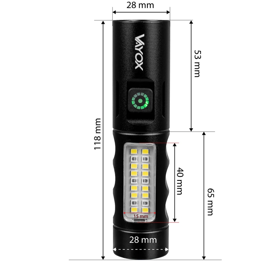 LED Ljusreglerad uppladdningsbar ficklampa med en rött ljus LED/5W/5V IPX4 250 glansig 2000 mAh