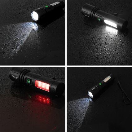 LED Ljusreglerad uppladdningsbar ficklampa med en rött ljus LED/5W/5V IPX4 260 glansig 2000 mAh