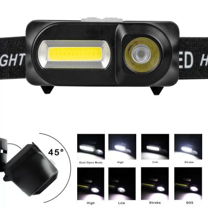 LED Ljusreglerad uppladdningsbar pannlampa 2xLED/5V IP44 210 glansig 2000 mAh