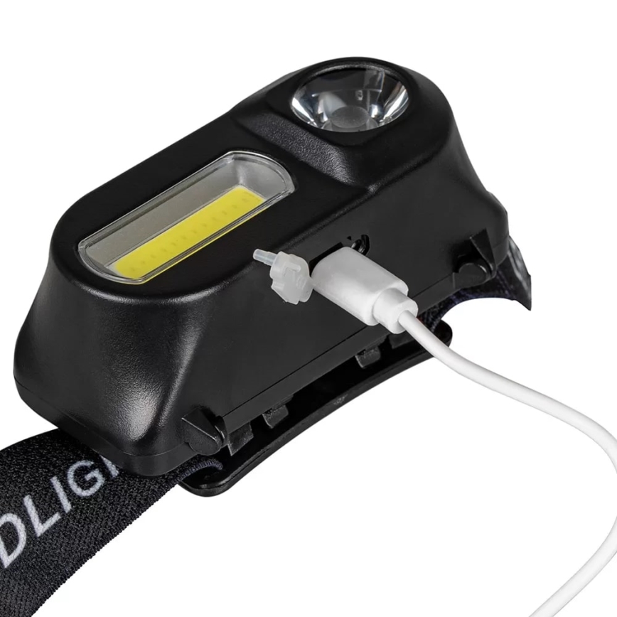 LED Ljusreglerad uppladdningsbar pannlampa 2xLED/5V IP44 210 glansig 2000 mAh