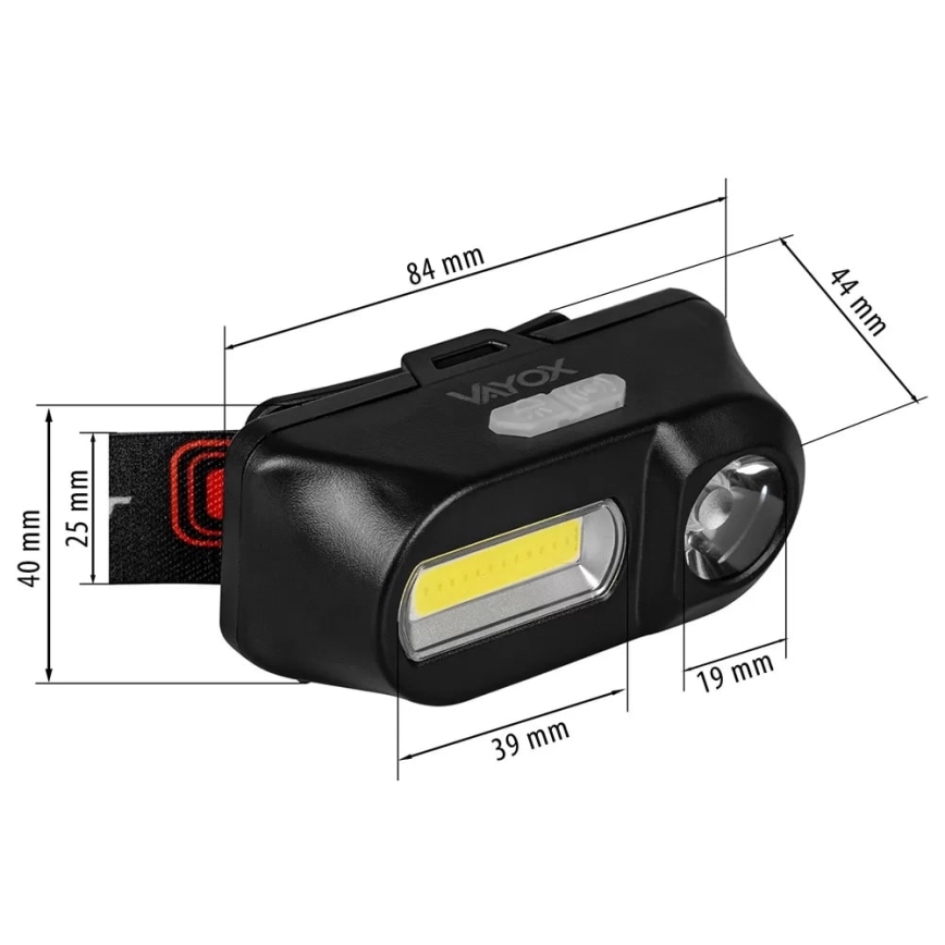 LED Ljusreglerad uppladdningsbar pannlampa 2xLED/5V IP44 210 glansig 2000 mAh