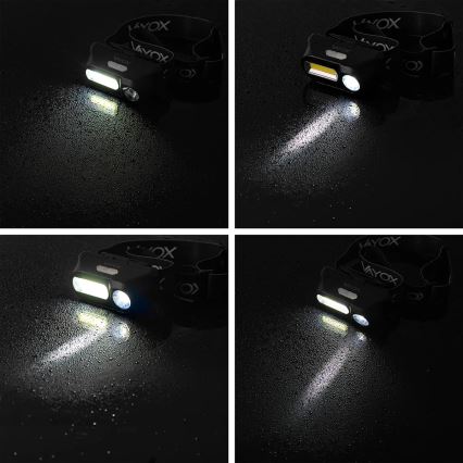 LED Ljusreglerad uppladdningsbar pannlampa 2xLED/5V IPX4 250 glansig 2000 mAh