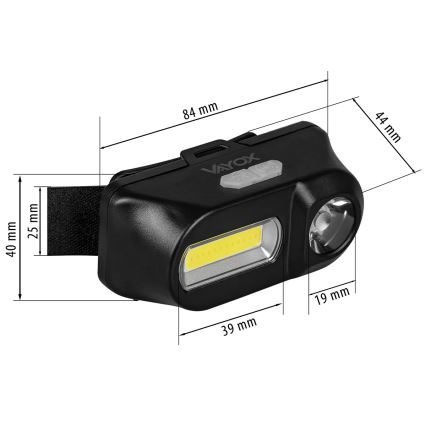 LED Ljusreglerad uppladdningsbar pannlampa 2xLED/5V IPX4 250 glansig 2000 mAh
