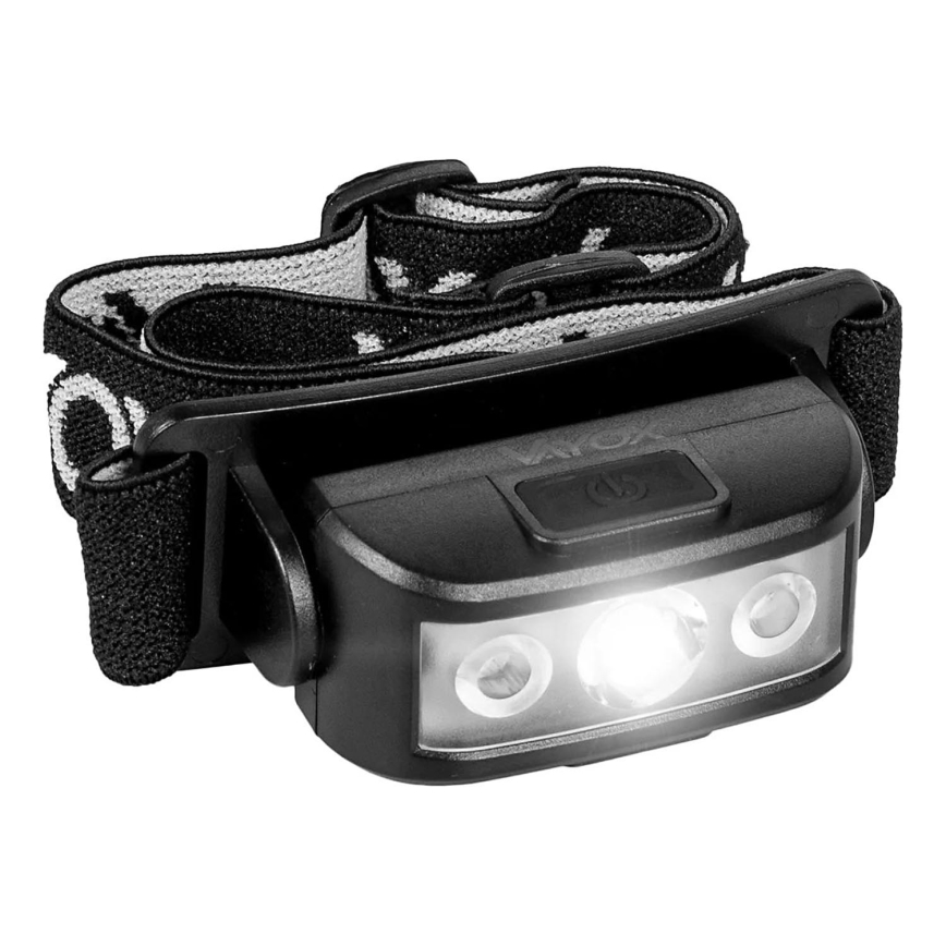 LED Ljusreglerad uppladdningsbar pannlampa 3xLED/5V IPX4 100 glansig 1200 mAh