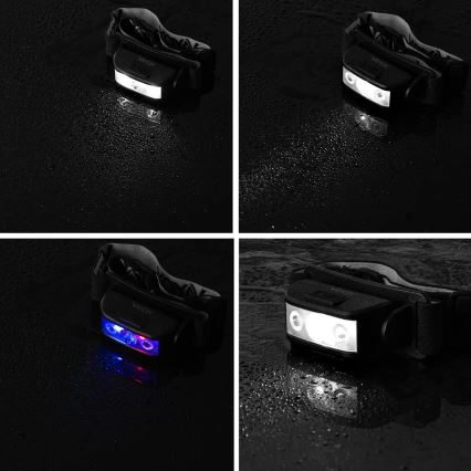 LED Ljusreglerad uppladdningsbar pannlampa 3xLED/5V IPX4 100 glansig 1200 mAh