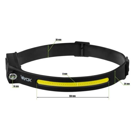 LED Ljusreglerad uppladdningsbar pannlampa med sensor 2xLED/5V IP44 350 glansig 1200 mAh