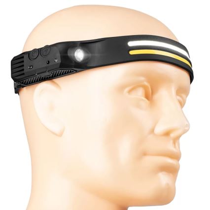 LED Ljusreglerad uppladdningsbar pannlampa med sensor 3xLED/5V IP44 300 glansig 1200 mAh