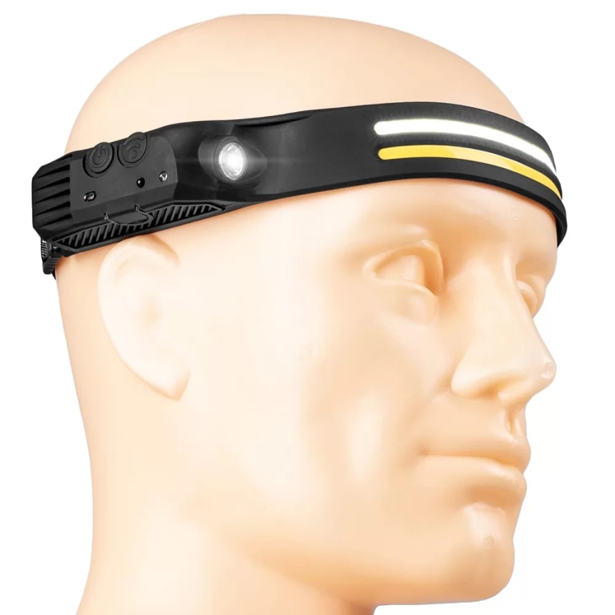 LED Ljusreglerad uppladdningsbar pannlampa med sensor 3xLED/5V IP44 300 glansig 1200 mAh