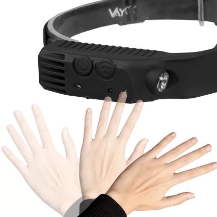 LED Ljusreglerad uppladdningsbar pannlampa med sensor 3xLED/5V IP44 300 glansig 1200 mAh