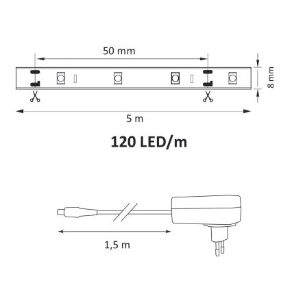 LED ljusslinga  5m LED/36W/12V 4000K