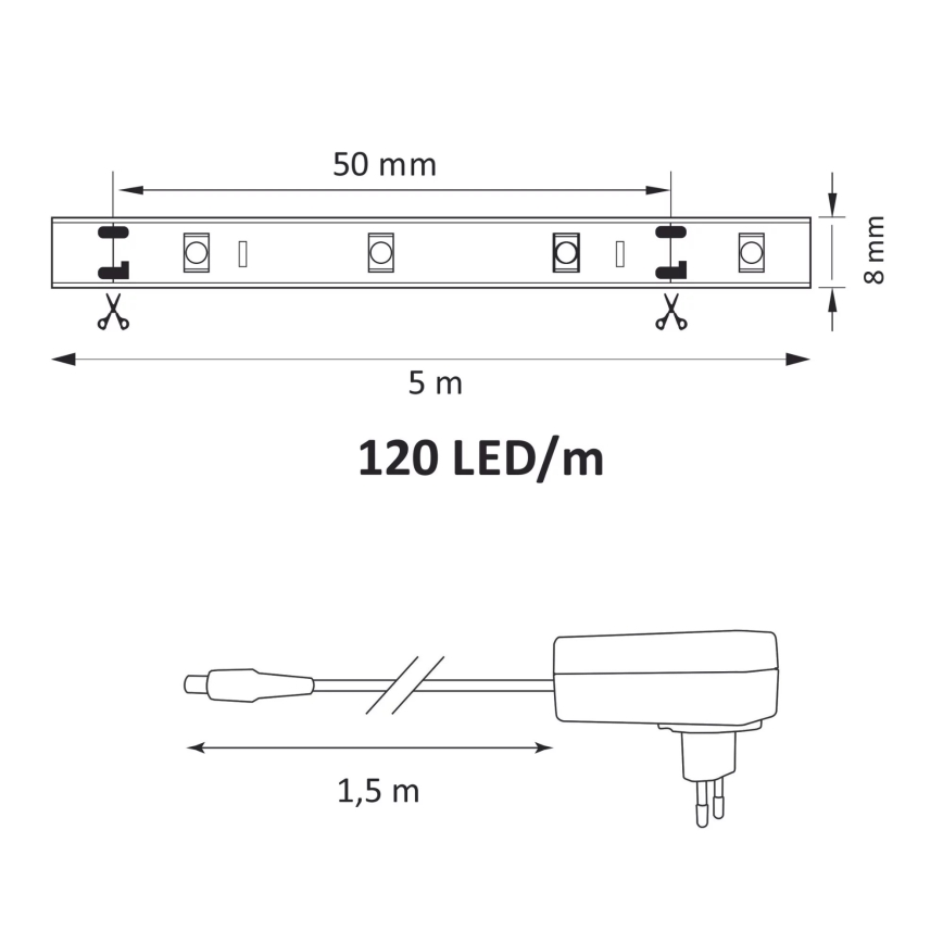 LED ljusslinga  5m LED/36W/12V 4000K