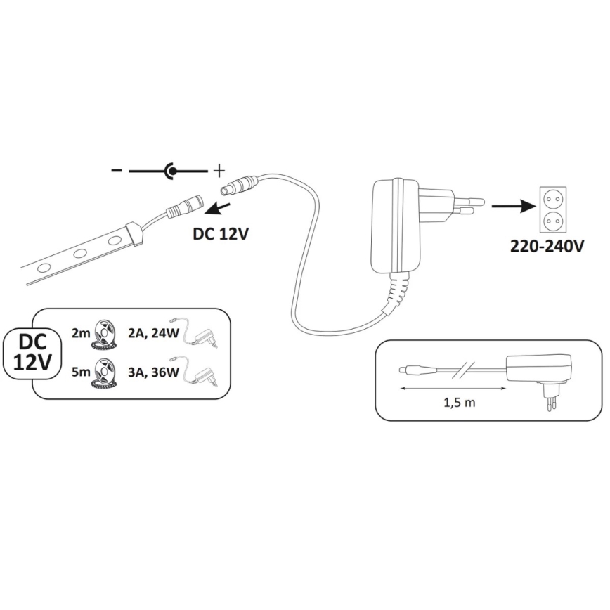 LED ljusslinga  5m LED/36W/12V 4000K