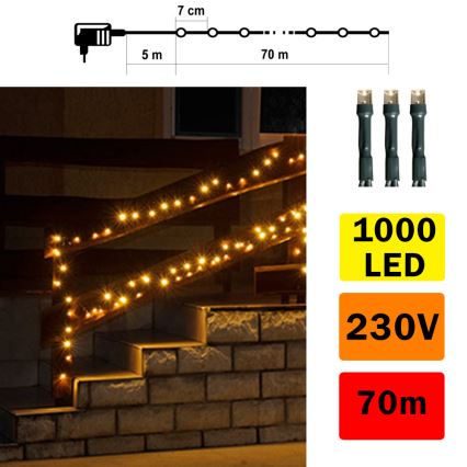 LED ljusslinga för utomhusbruk 70m 1000xLED/0,06W/230V varm vit IP44