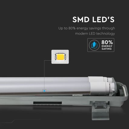 LED lysrör arbetsbelysning T8 2xG13/22W/230V IP65 6400K 156 cm