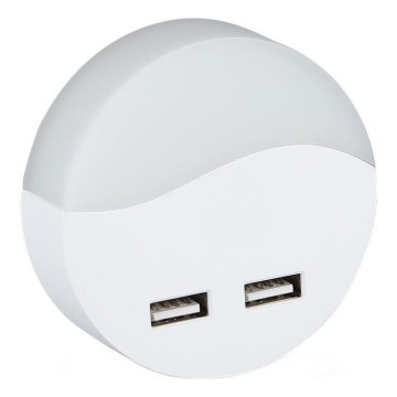LED Nattlampa för uttag med skymningssensor 2xUSB LED/0,45W/230V 3000K