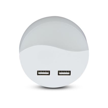 LED Nattlampa för uttag med skymningssensor 2xUSB LED/0,45W/230V 3000K