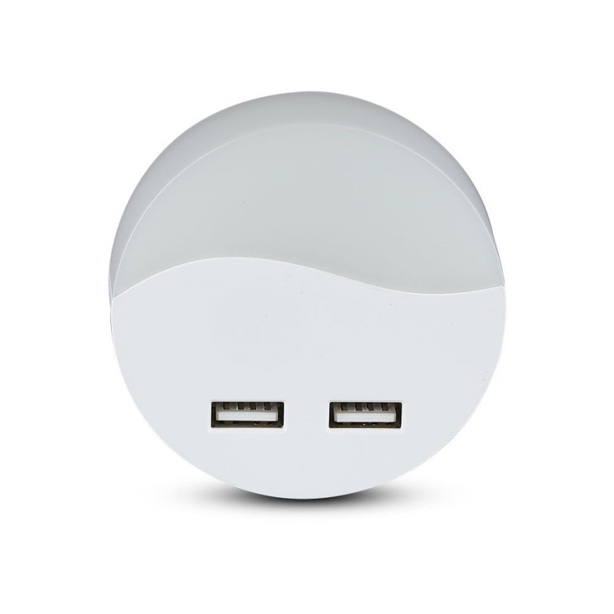 LED Nattlampa för uttag med skymningssensor 2xUSB LED/0,45W/230V 3000K