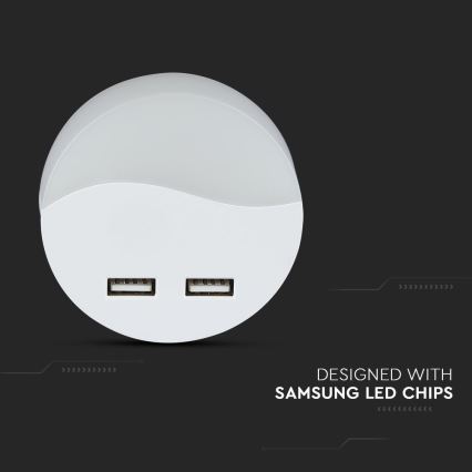 LED Nattlampa för uttag med skymningssensor 2xUSB LED/0,45W/230V 3000K
