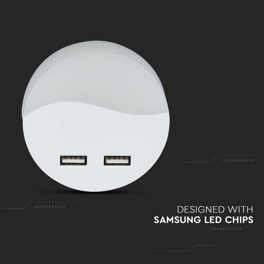 LED Nattlampa för uttag med skymningssensor 2xUSB LED/0,45W/230V 3000K