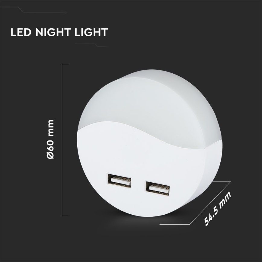 LED Nattlampa för uttag med skymningssensor 2xUSB LED/0,45W/230V 3000K