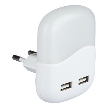 LED Nattlampa för uttag med skymningssensor 2xUSB LED/0,45W/230V 3000K
