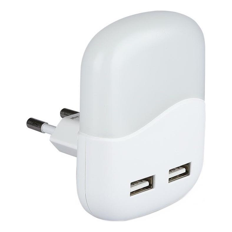 LED Nattlampa för uttag med skymningssensor 2xUSB LED/0,45W/230V 3000K