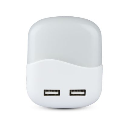 LED Nattlampa för uttag med skymningssensor 2xUSB LED/0,45W/230V 3000K