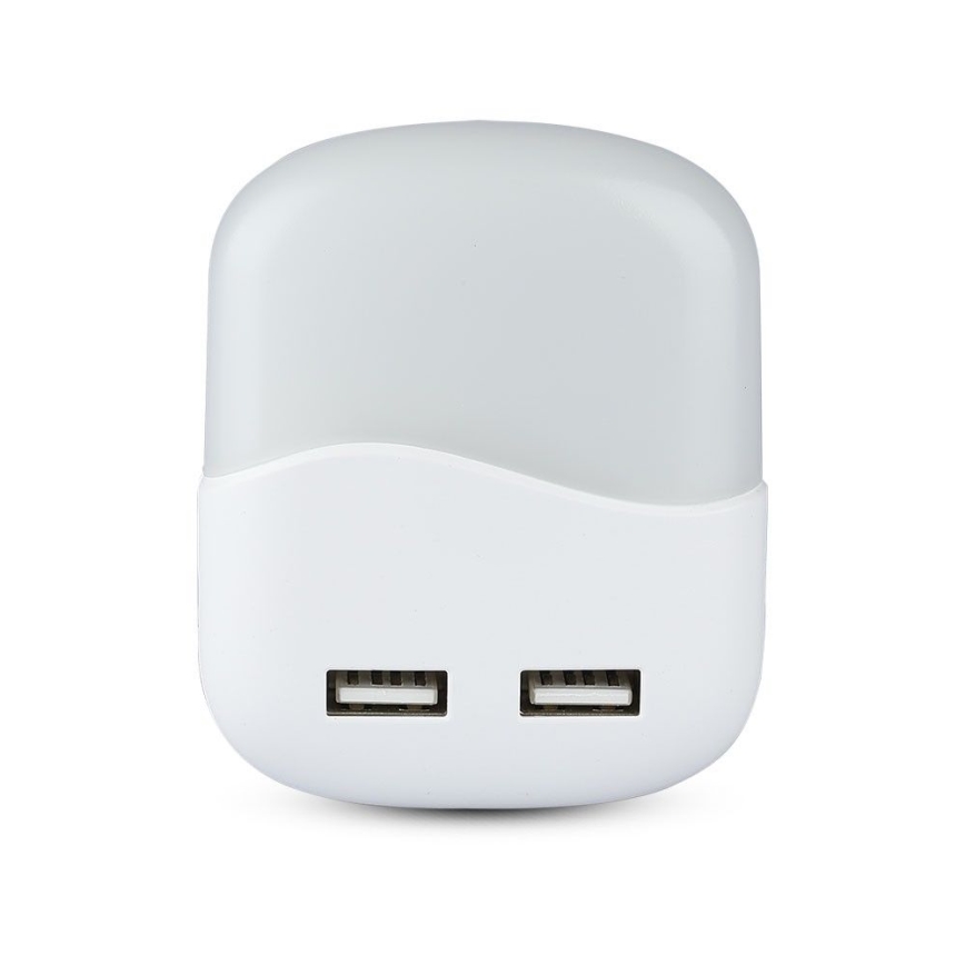 LED Nattlampa för uttag med skymningssensor 2xUSB LED/0,45W/230V 3000K