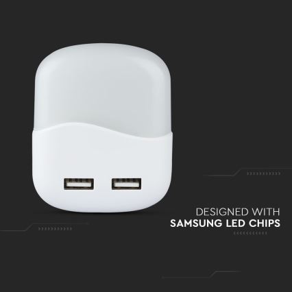 LED Nattlampa för uttag med skymningssensor 2xUSB LED/0,45W/230V 3000K