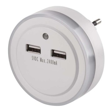 LED-nattlampa för vägguttag med ljussensor + 2 USB-portar, 3x LED, 0,3 W, 230 V