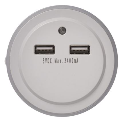 LED Nattlampa med en fotosensor för Uttag +2xUSB 3xLED/0,3W/230V