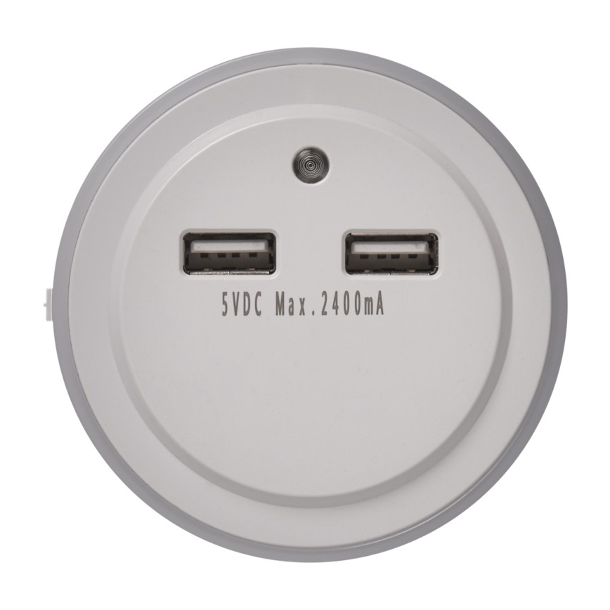 LED Nattlampa med en fotosensor för Uttag +2xUSB 3xLED/0,3W/230V
