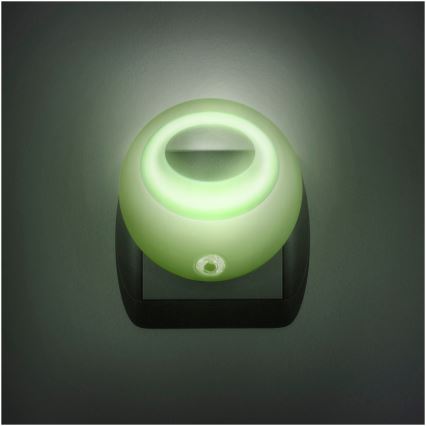 LED nattlampa med sensor  för ett kontakt  LED/1W/230V grön