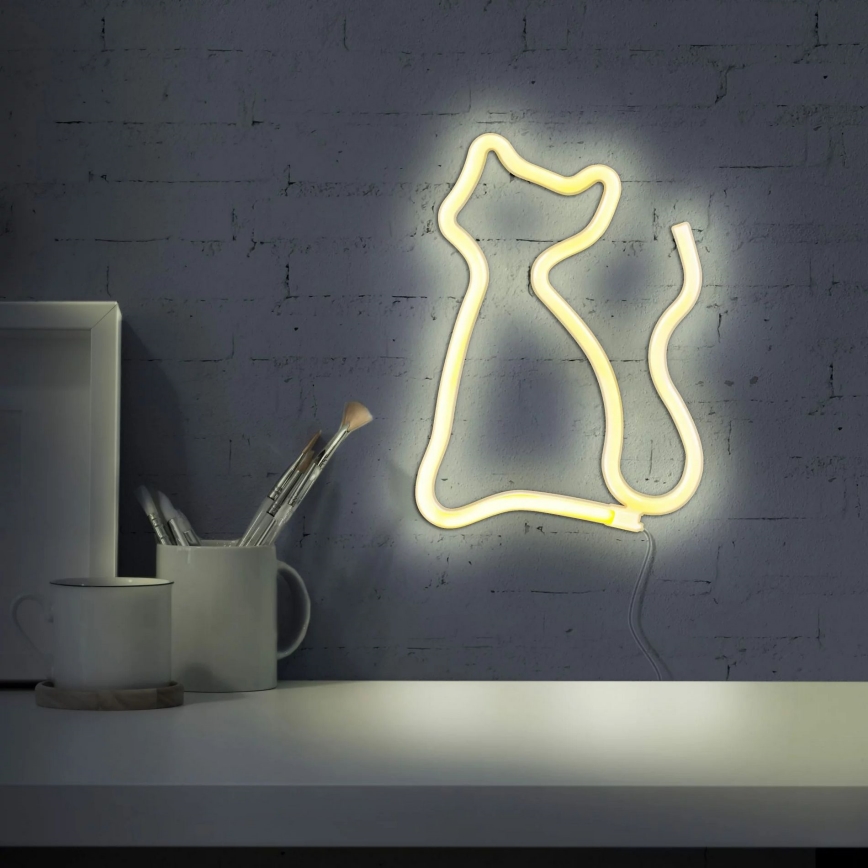 LED Neon väggdekoration CAT LED/3W/3xAA USB gul