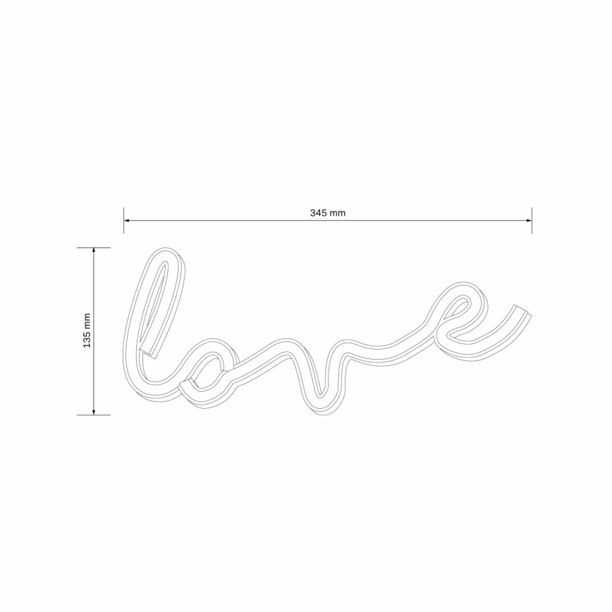 LED Neon väggdekoration LOVE LED/3W/3xAA USB röd
