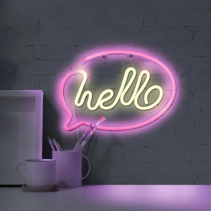 LED Neonväggdekoration HELLO LED/3W/3xAA USB rosa