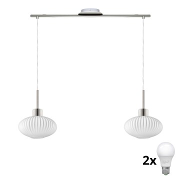 LED Pendellampa HARMA 2xE27/60W/230V matt krom/vit
