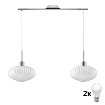 LED Pendellampa HARMA 2xE27/60W/230V matt krom/vit