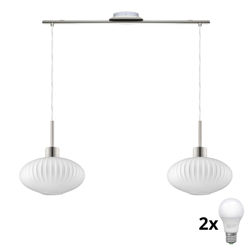 LED Pendellampa HARMA 2xE27/60W/230V matt krom/vit