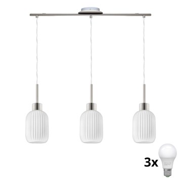 LED Pendellampa HARMA 3xE27/60W/230V matt krom/vit