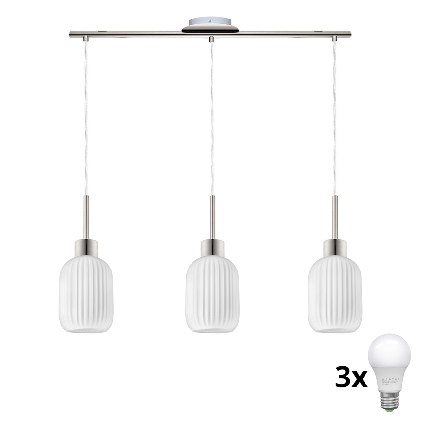 LED Pendellampa HARMA 3xE27/60W/230V matt krom/vit