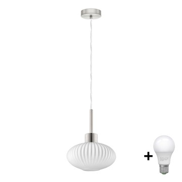 LED Pendellampe HARMA 1xE27/60W/230V dia. 25 cm matt krom/vit