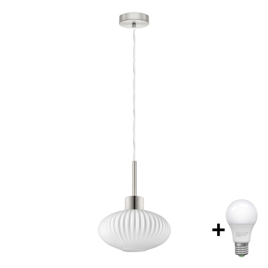 LED Pendellampe HARMA 1xE27/60W/230V dia. 25 cm matt krom/vit