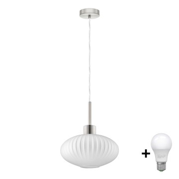 LED Pendellampe HARMA 1xE27/60W/230V dia. 30 cm matt krom/vit