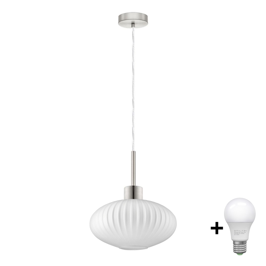 LED Pendellampe HARMA 1xE27/60W/230V dia. 30 cm matt krom/vit