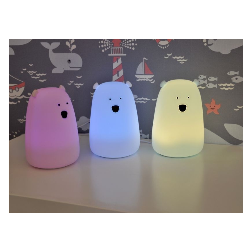 LED RGB Barn beröring liten lampa BEAR LED/0,8W/5V blå