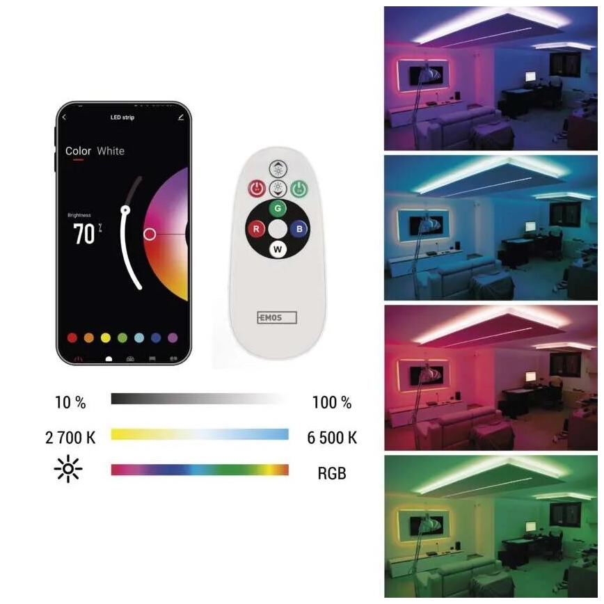 LED RGB+CCT Dimbar remsa GOSMART LED/21W/230V 5 m 2700-6500K IP44 Wi-Fi + fjärrkontroll